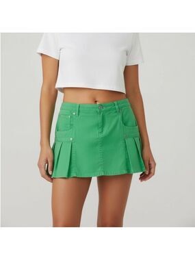 J&Co Y2K Spring Green Stretch Denim Micro Mini Skirt Low Rise Cargo Size 32